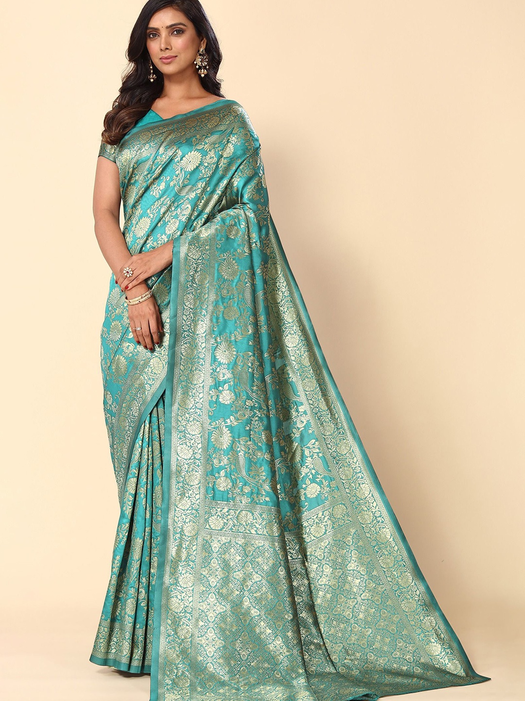 

Subham Woven Design Zari Saree, Turquoise blue
