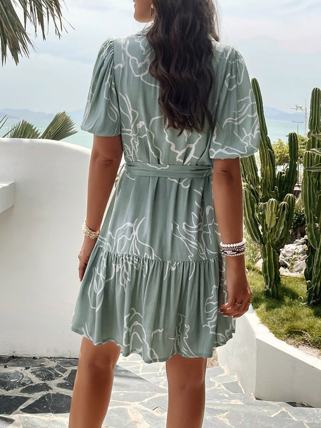 

Mast & Harbour Green Tropical Print A-Line Dress