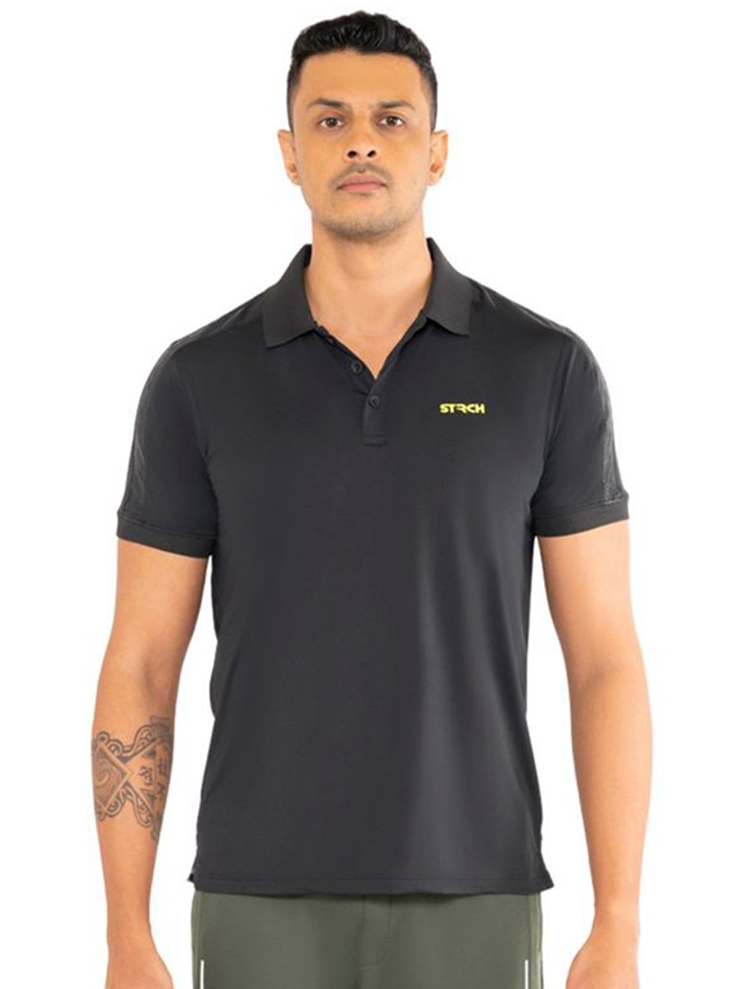 

STRCH Men Polo Collar Anti Odour T-shirt, Black