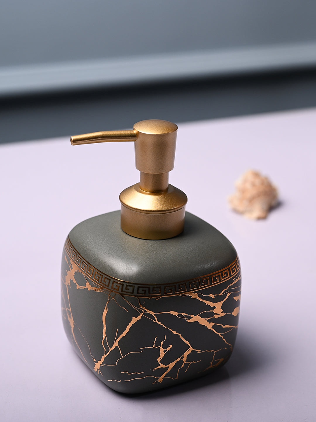 

MARKET99 Grey & Gold Toned Abstract Printed Ceramic Glossy Soap Dispenser - 450 ml