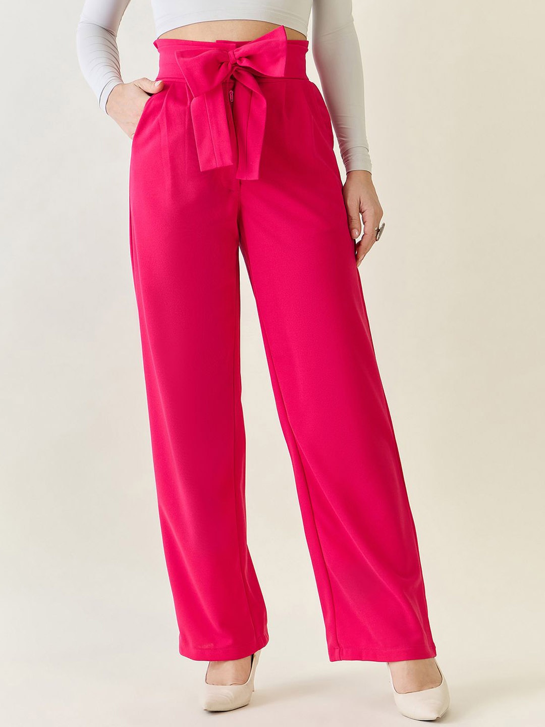 

aayu Women Relaxed High-Rise Pleated Trousers, Pink