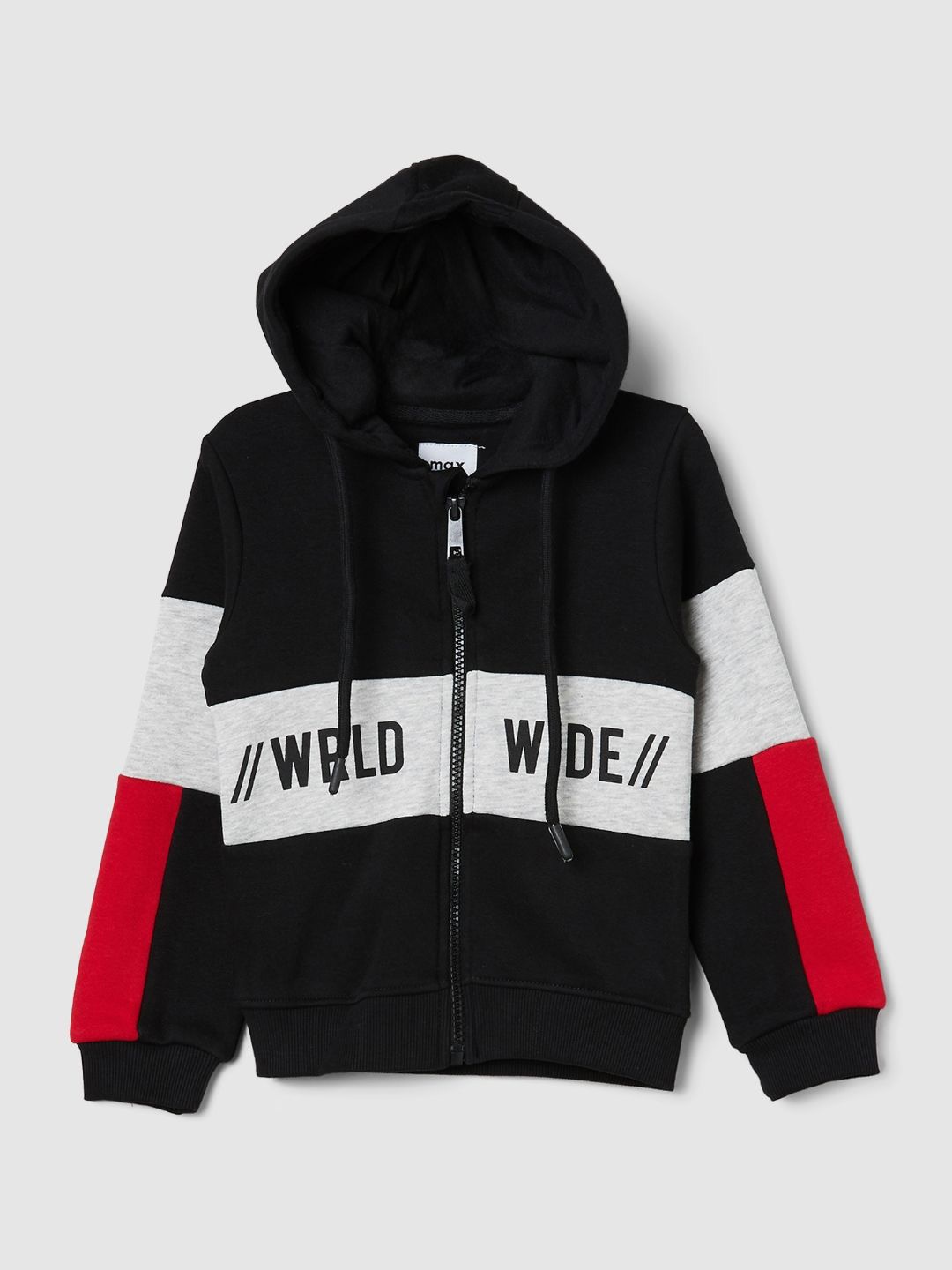 

max Boys Colourblocked Hooded Sweatshirt, Black