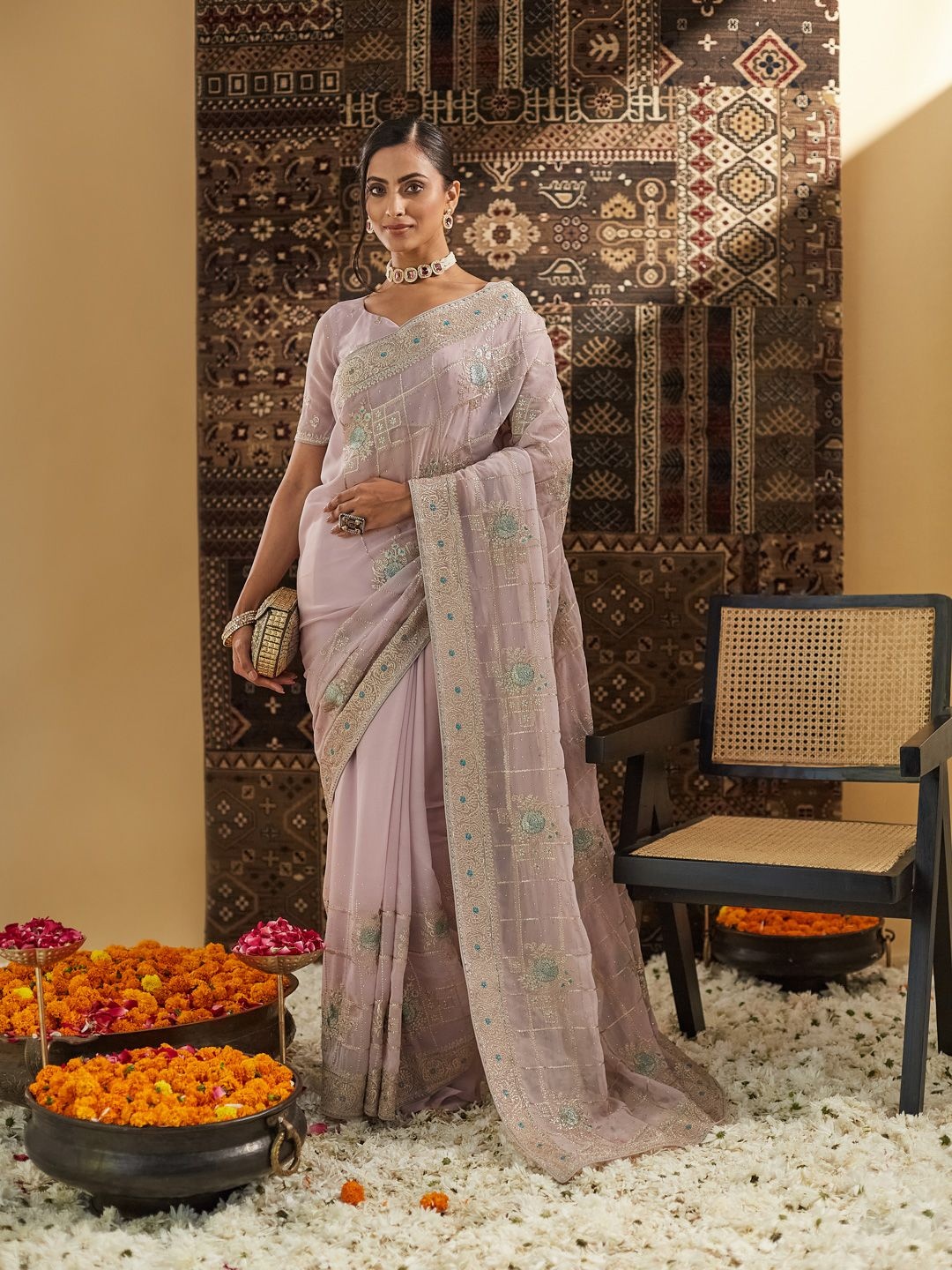 

kasee Embellished Embroidered Saree, Lavender