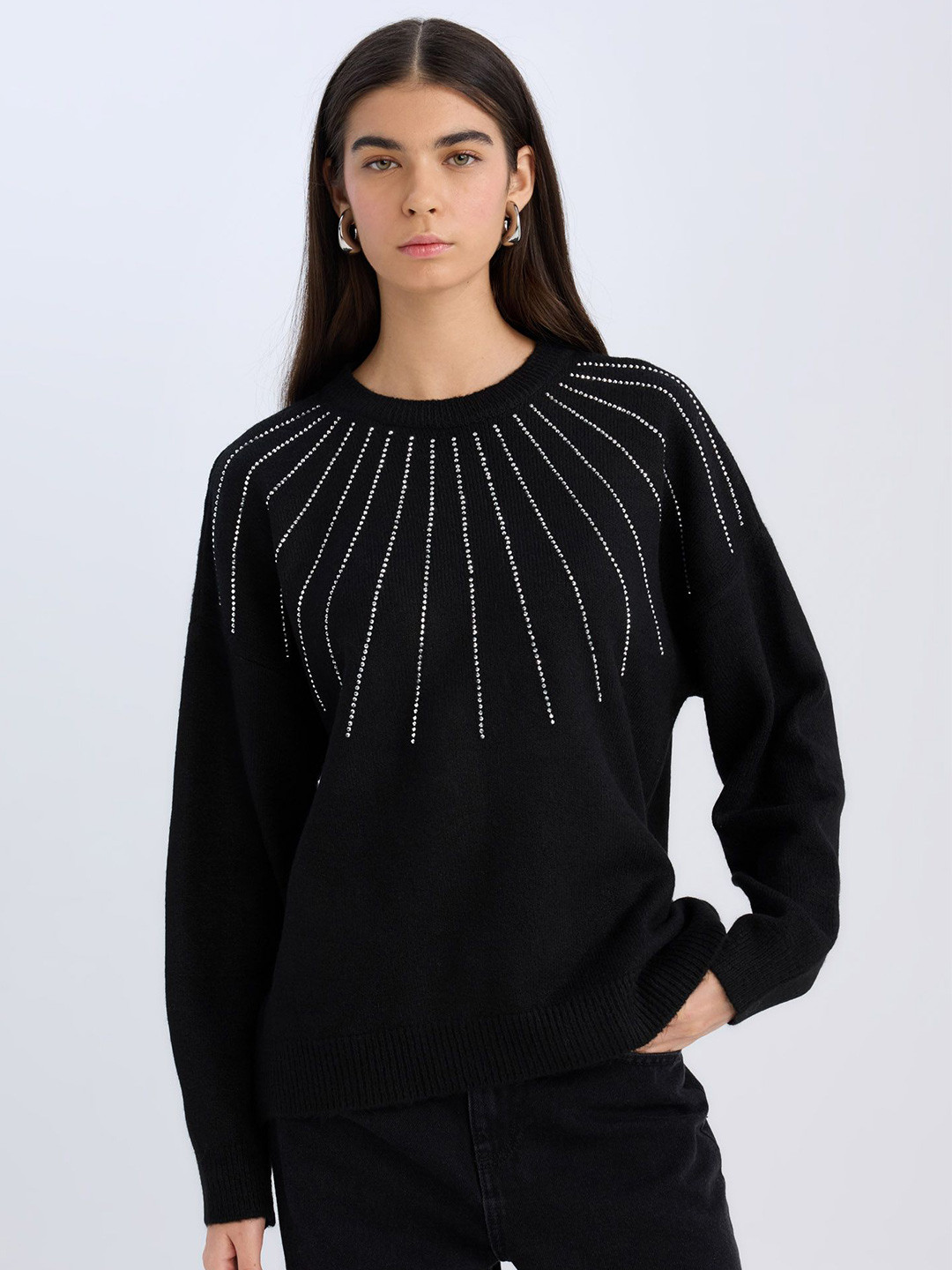 

DeFacto Women Pullover with Embellished Detail, Black