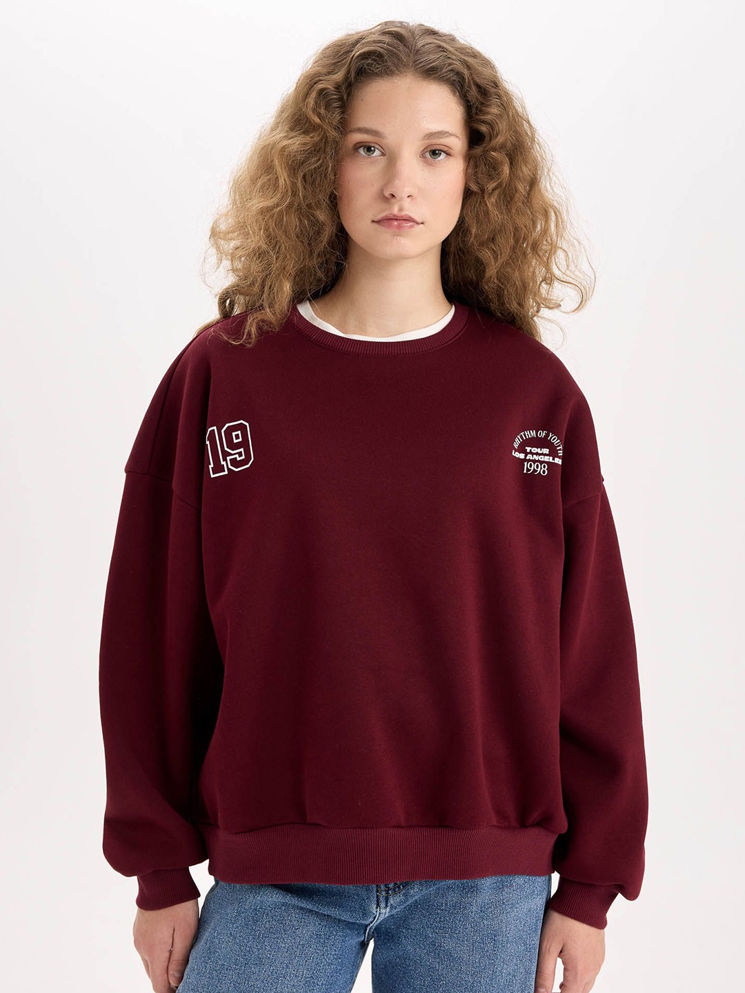 

DeFacto Printed Sweatshirt, Maroon