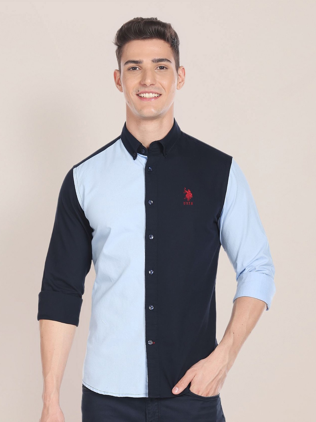 

U.S. Polo Assn. Colour Block Slim Fit Shirt, Navy blue