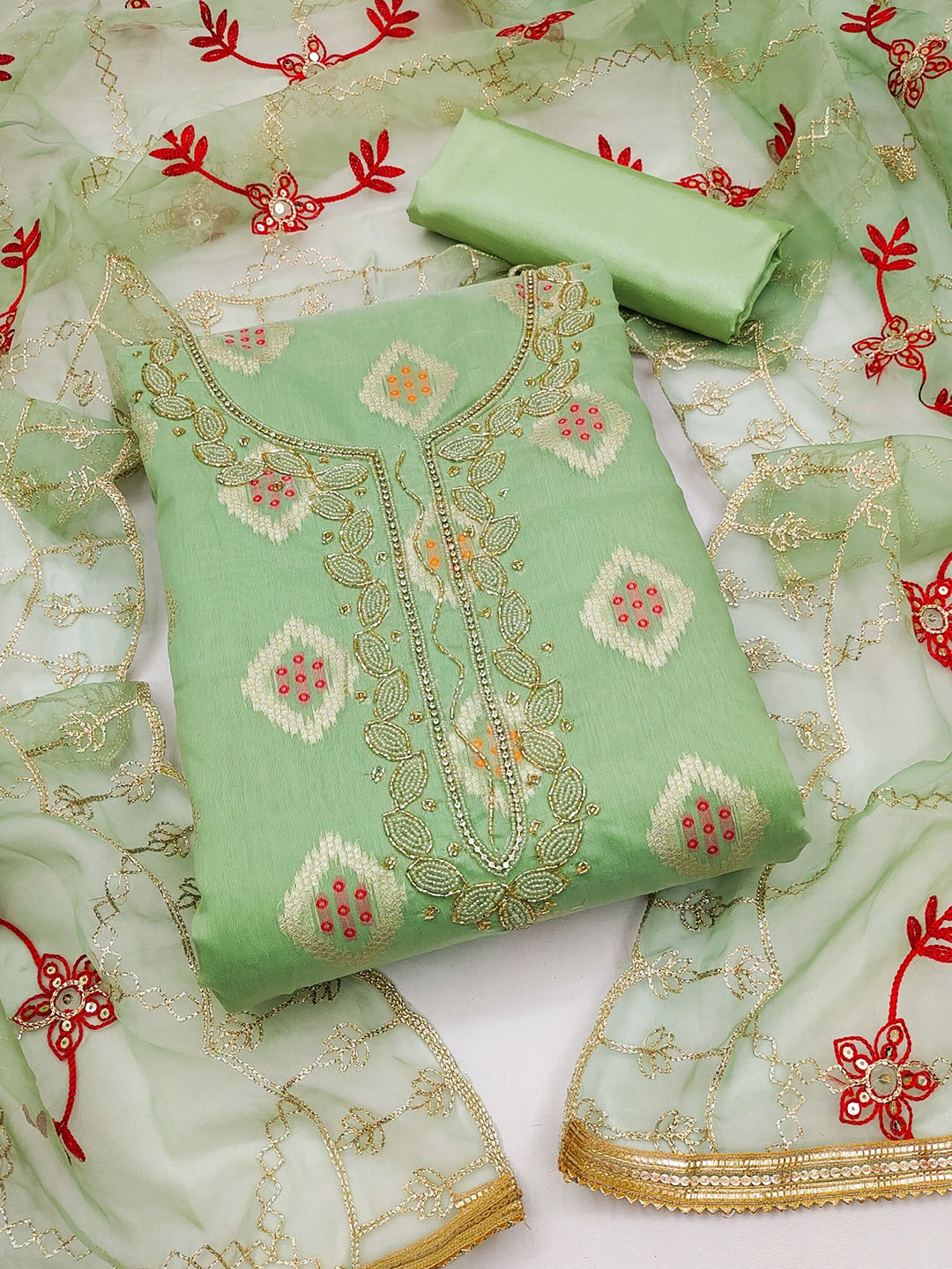

Maroosh Unstitched Dress Material, Green