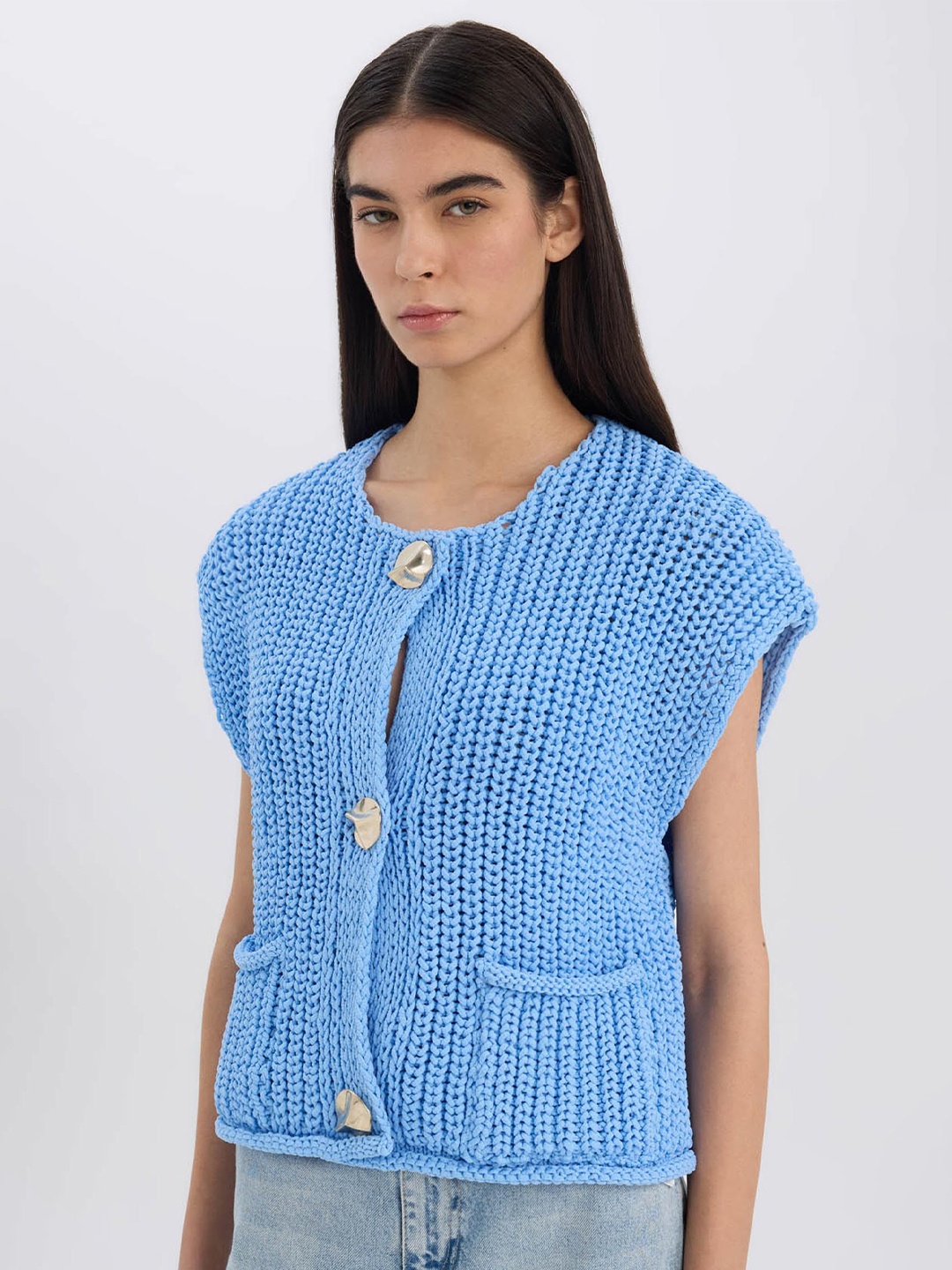 

DeFacto Women Cable Knit Cardigan, Blue