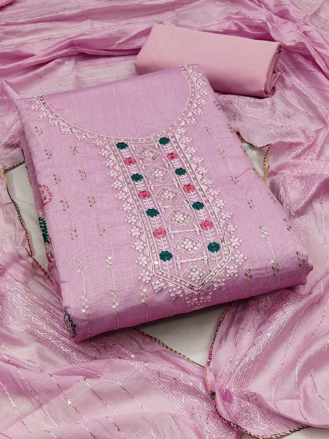 

mimi design Unstitched Dress Material, Pink
