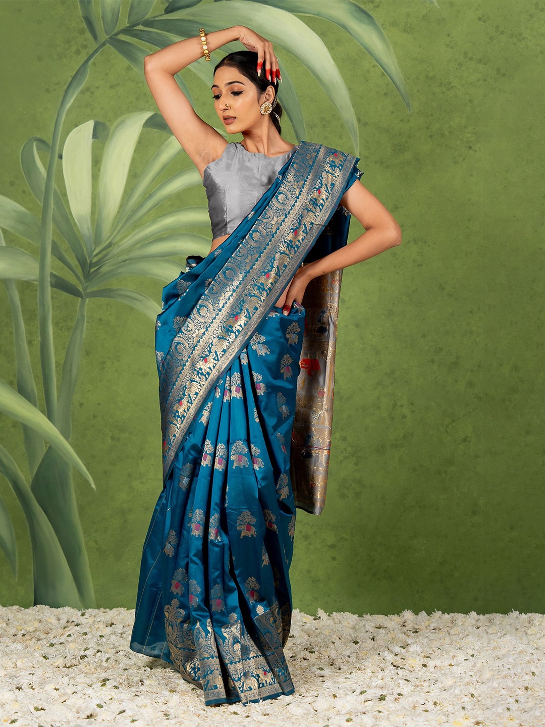 

Subham Woven Design Zari Designer Saree, Blue