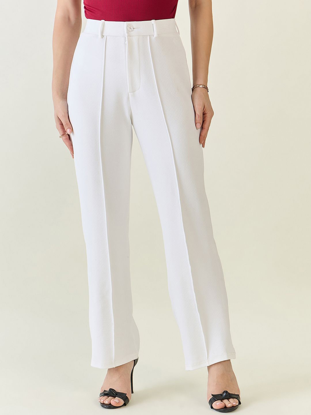 

aayu Women Relaxed High-Rise Trousers, White