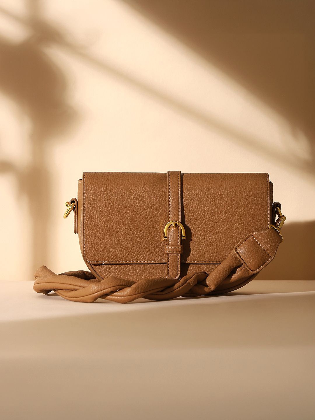 

HAUTE SAUCE by Campus Sutra Leather Half Moon Shoulder Bag, Brown