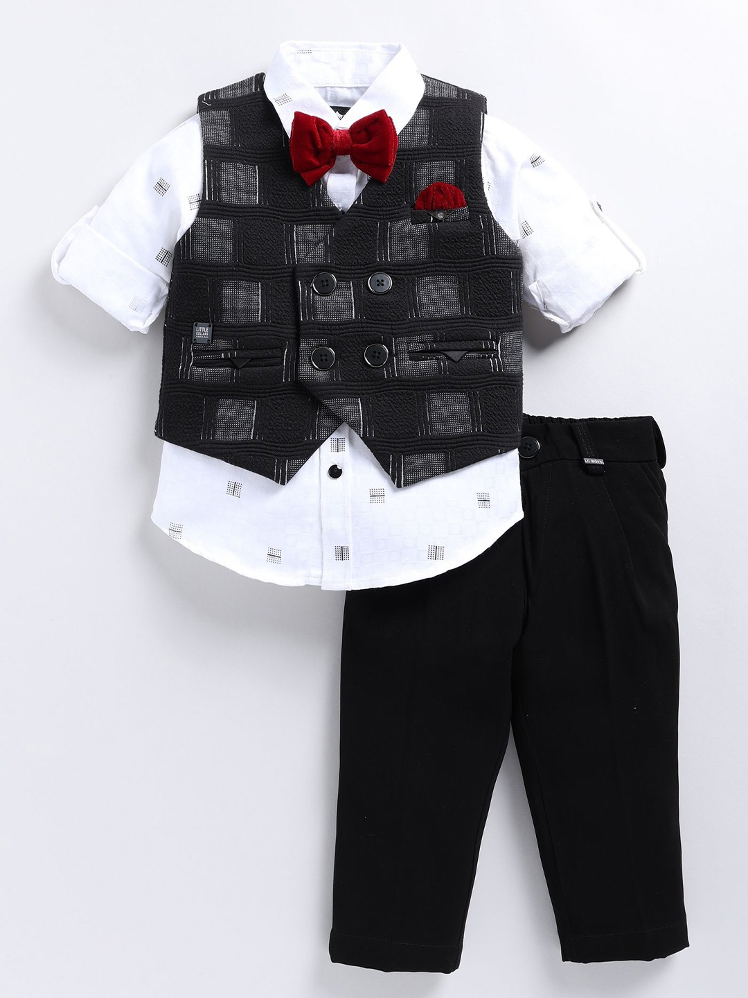 

LITTLE COLLARS Boys Checked Shirt with Trousers, Black