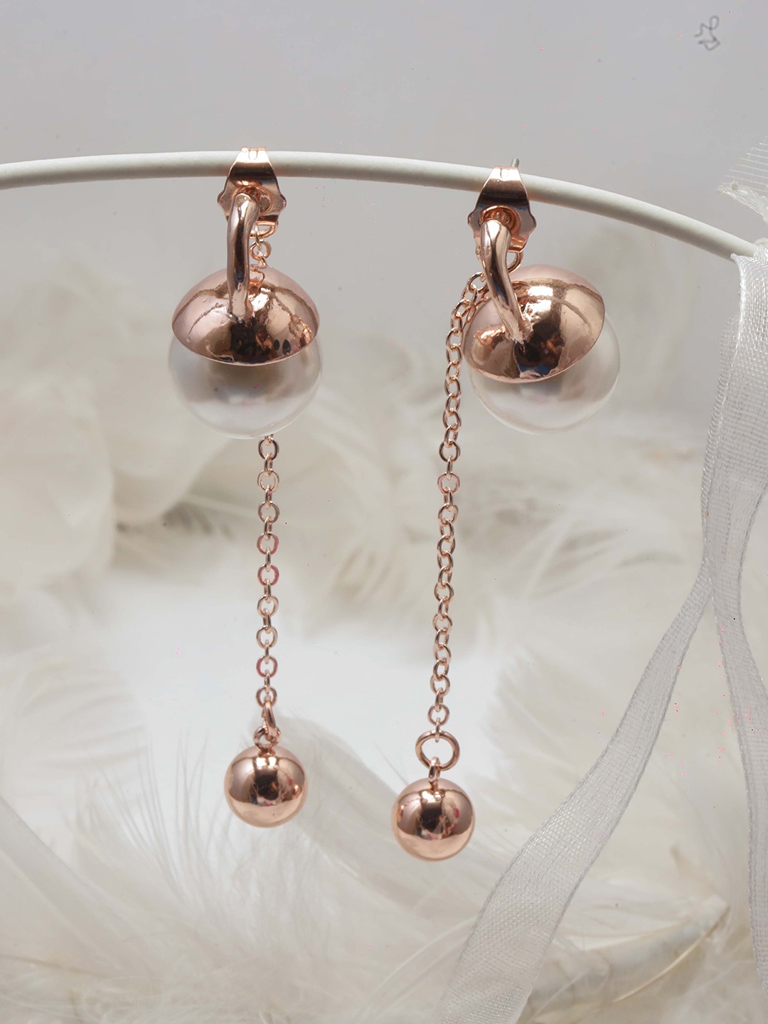 

Maansh Contemporary Drop Earrings, Rose gold