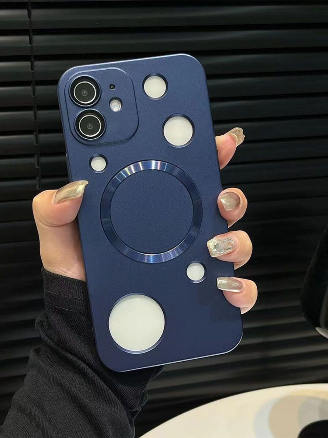 

Luxury Kase Solid Printed iPhone 12 Back Case Mobile Accessories, Navy blue