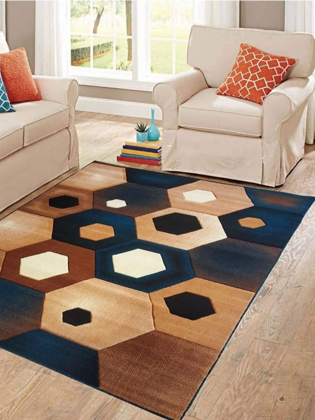 

Samjeeda Handloom carpets Black Geometric Anti-Skid Polyester Carpet