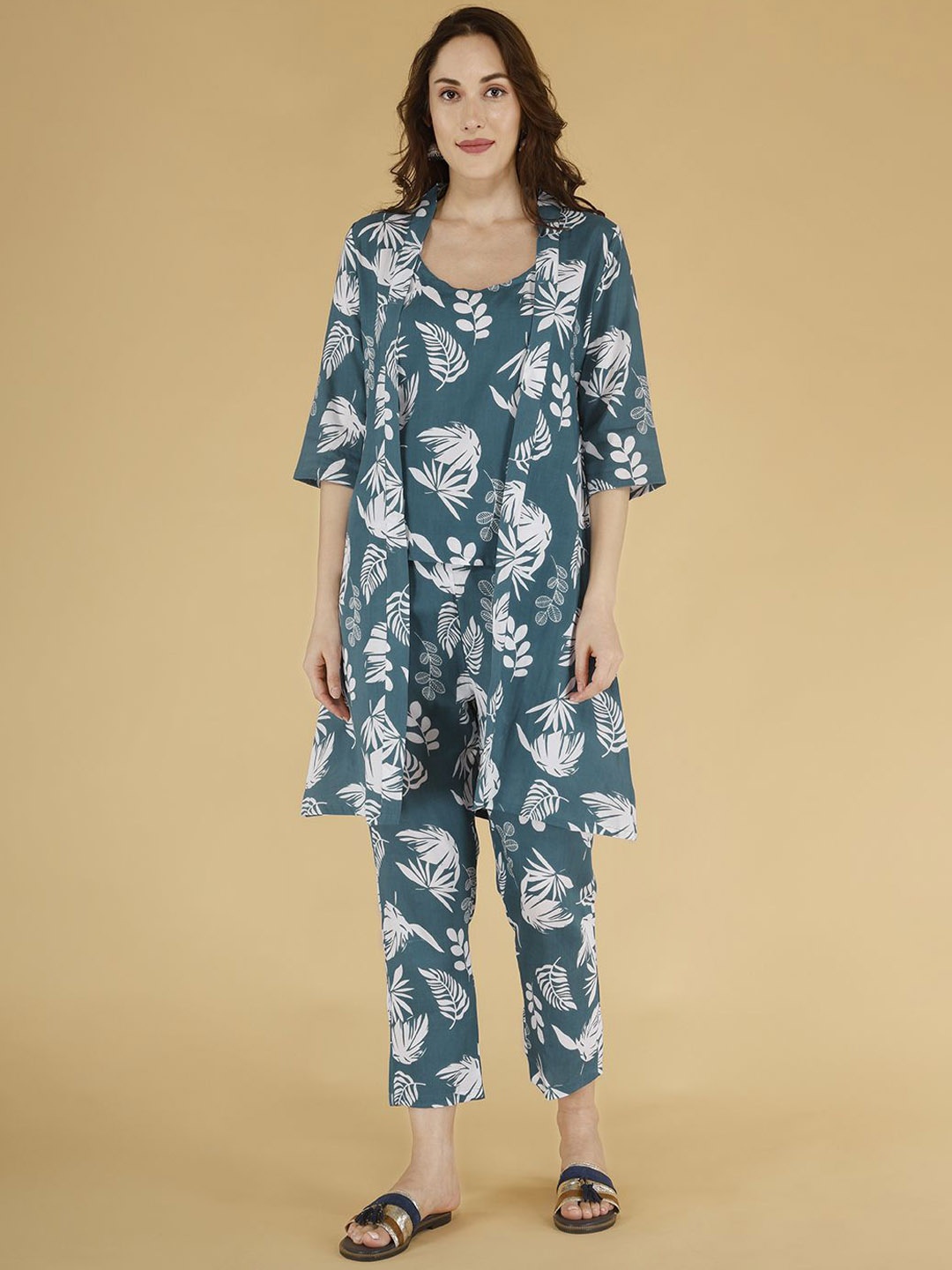 

BAESD Printed Top& Trousers With Shrug Co-Ords, Blue