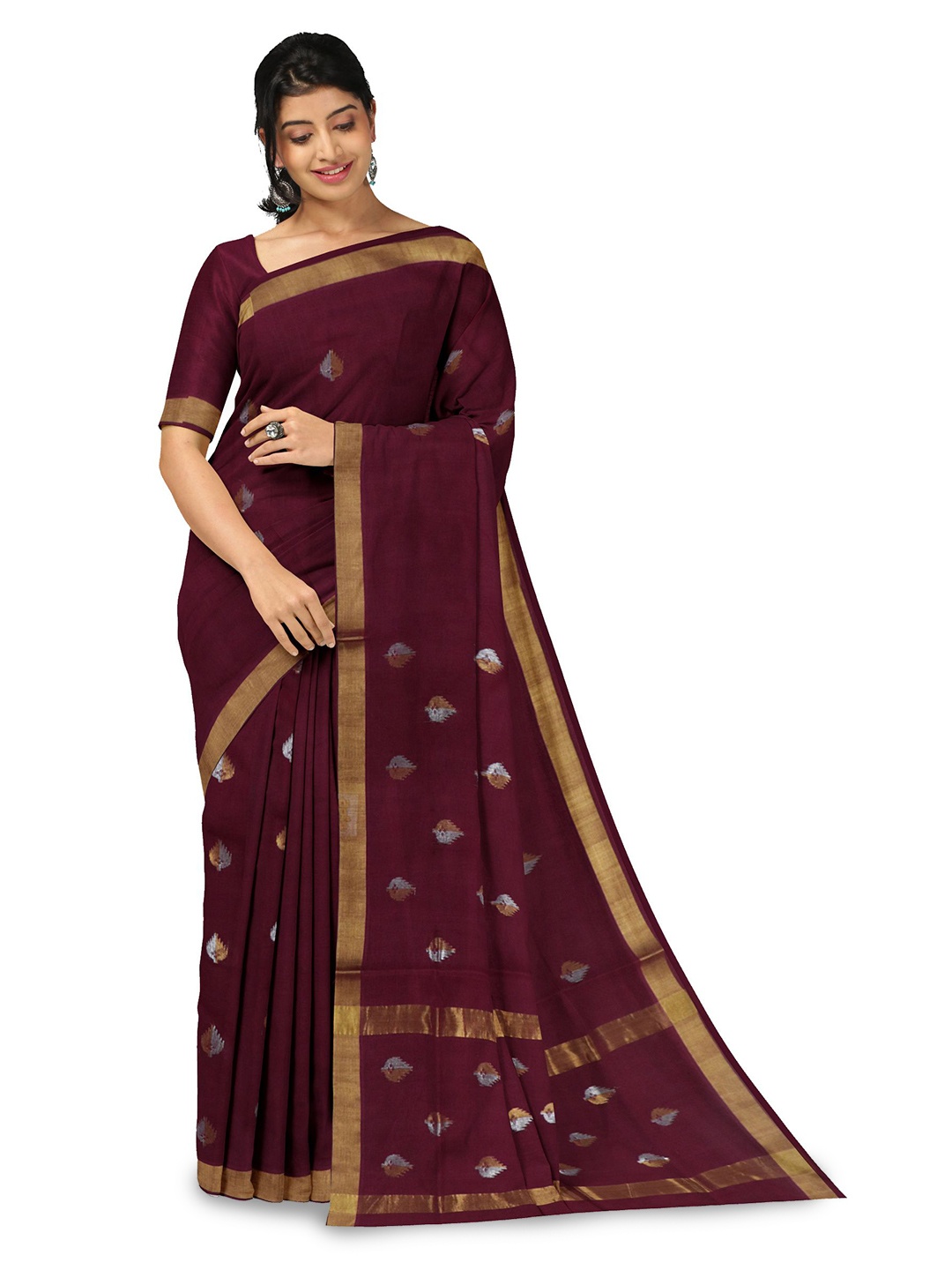 

APCO Woven Design Zari Pure Cotton Saree, Maroon