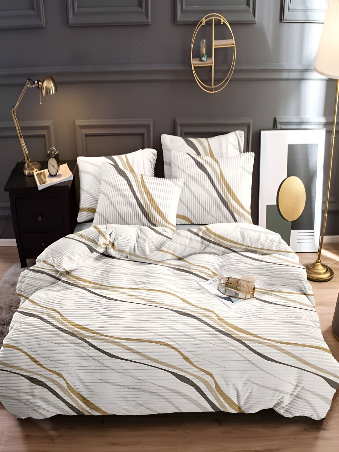 

BREVARD Cream Colored & Brown Printed Single Duvet Cover