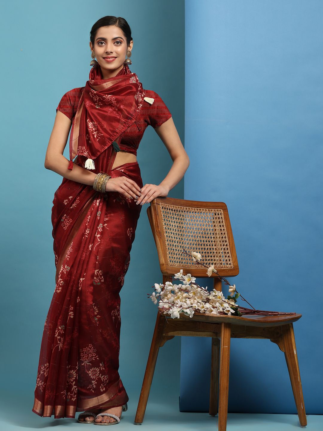 

Anouk Floral Printed Woven Design Saree, Maroon