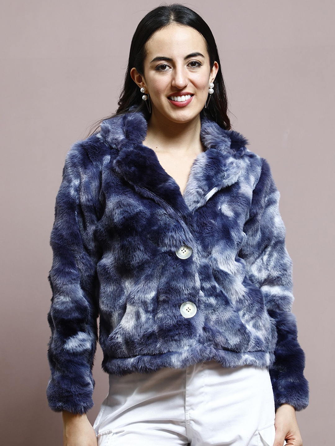 

Athena Dyed Single-Breasted Lapelled Fur Coat, Blue