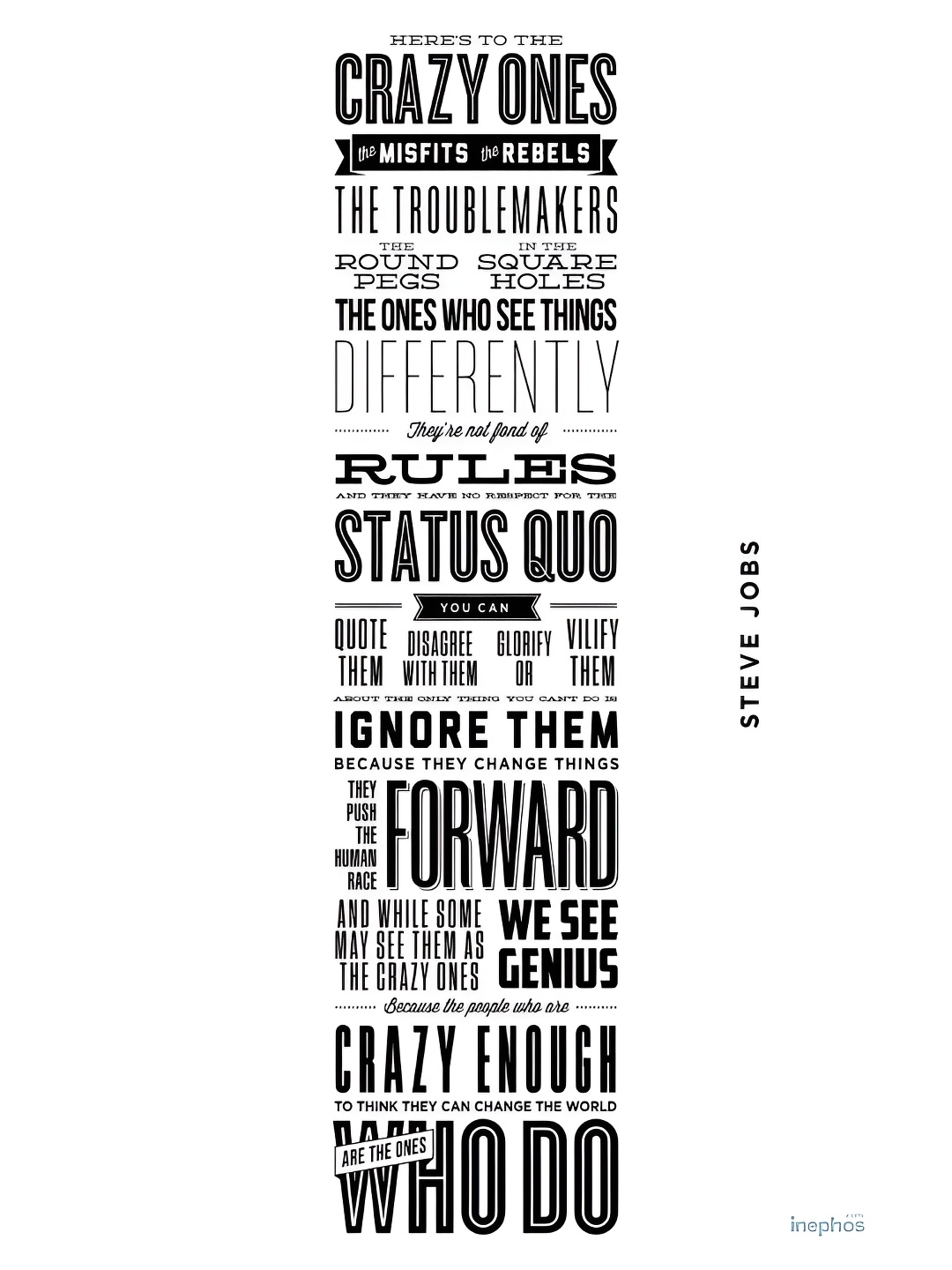 

Inephos Black Steve Jobs- Heres To The Crazy Ones Inspirational Vinyl Poster