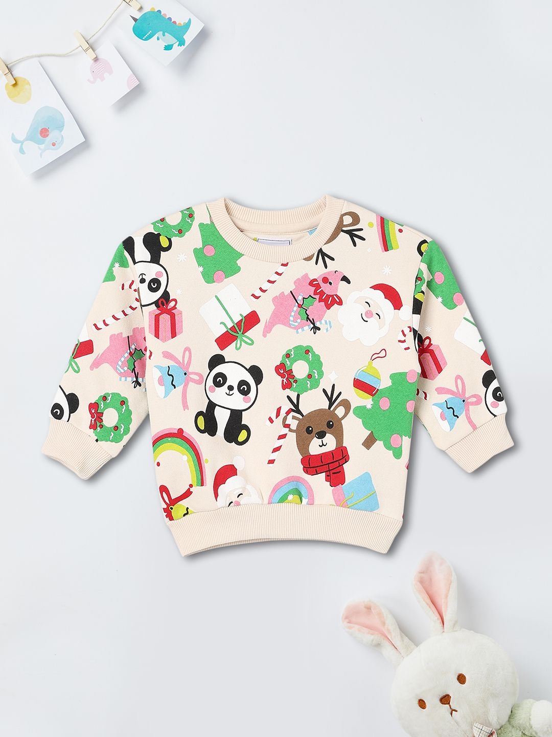 

max Girls Graphic Printed Round Neck Sweatshirt, Beige
