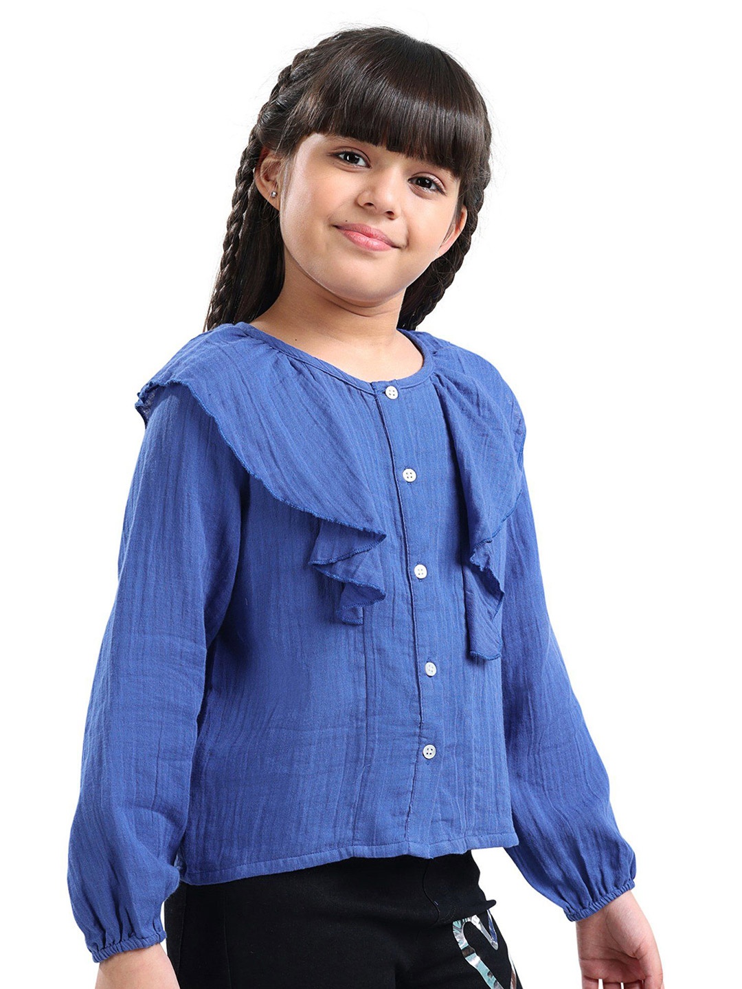 

ARIAS By LARA DUTTA Girls Puff Sleeve Cotton Top, Navy blue