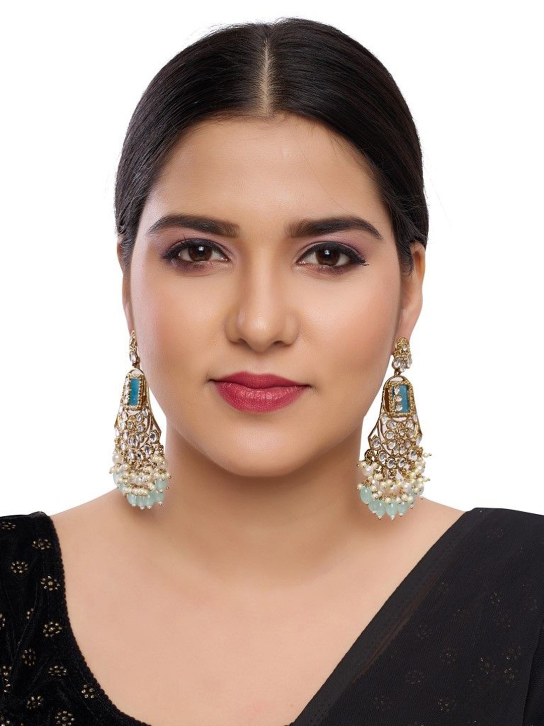 

Rukma Gold-Plated Kundan Studded & Beaded Earrings