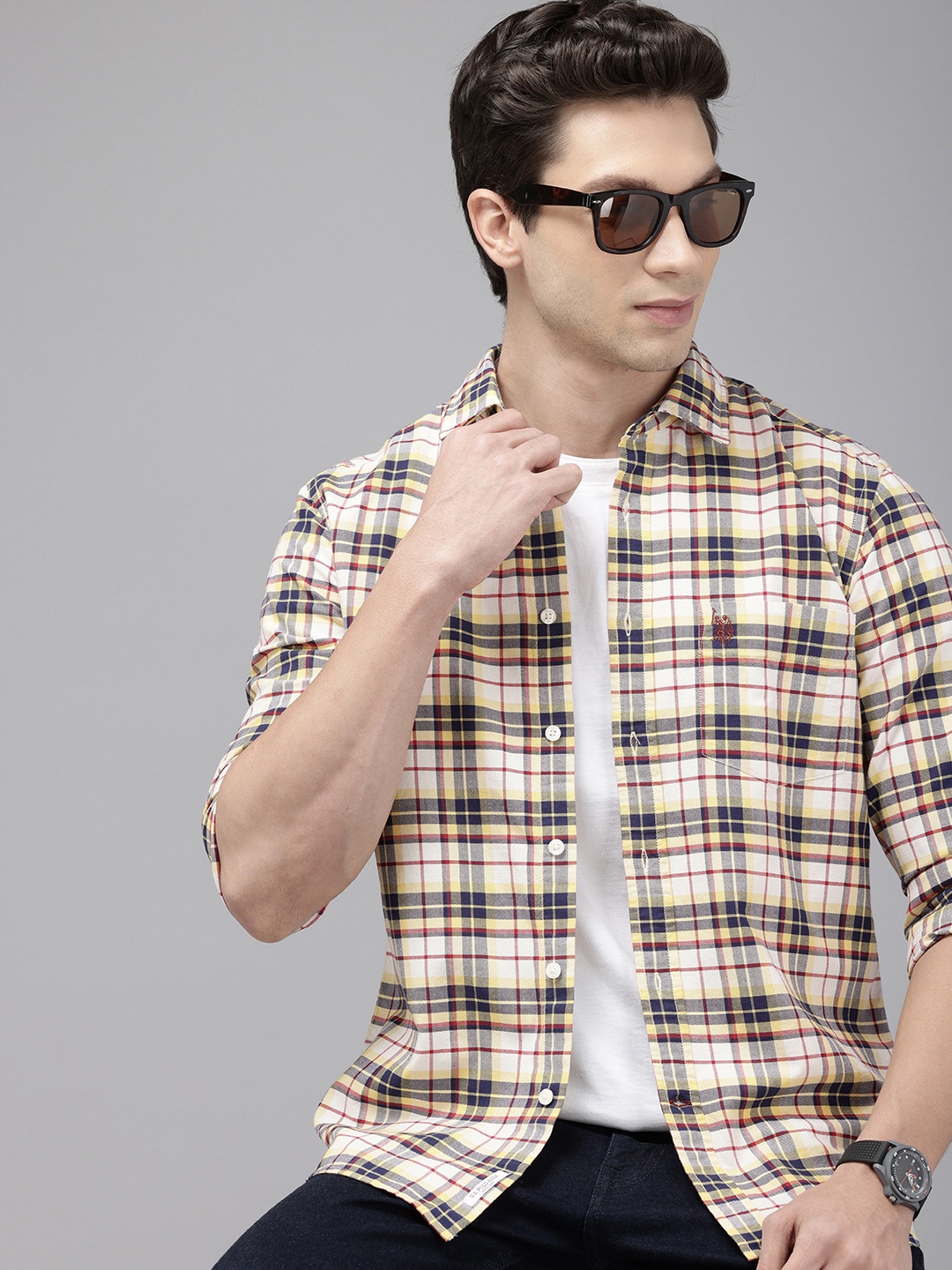 

U.S. Polo Assn. Pure Cotton Tailored Fit Opaque Checked Casual Shirt, Yellow