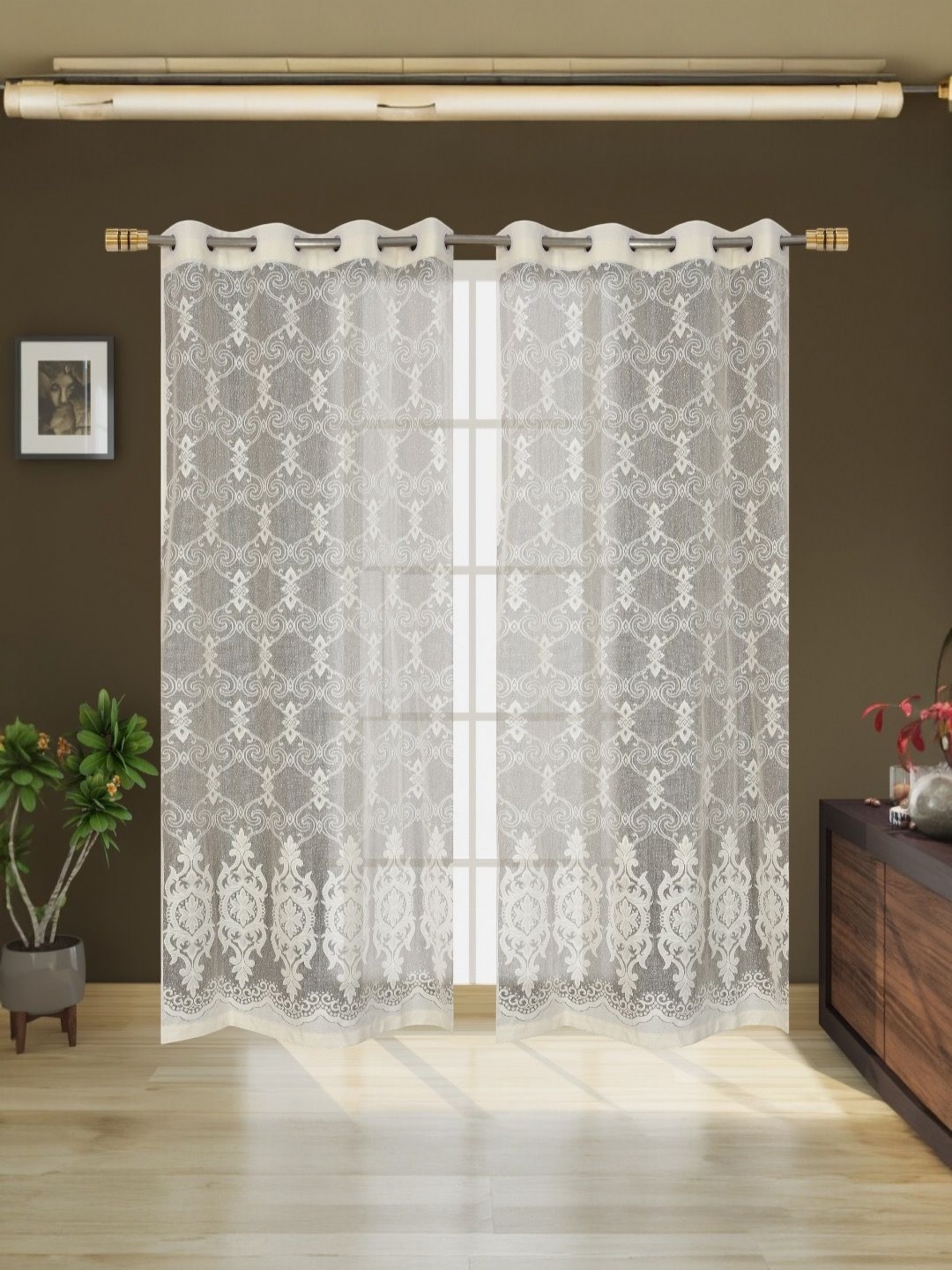 

BIGGER FISH Cream-Coloured Set of 2 Sheer Long Door Curtain