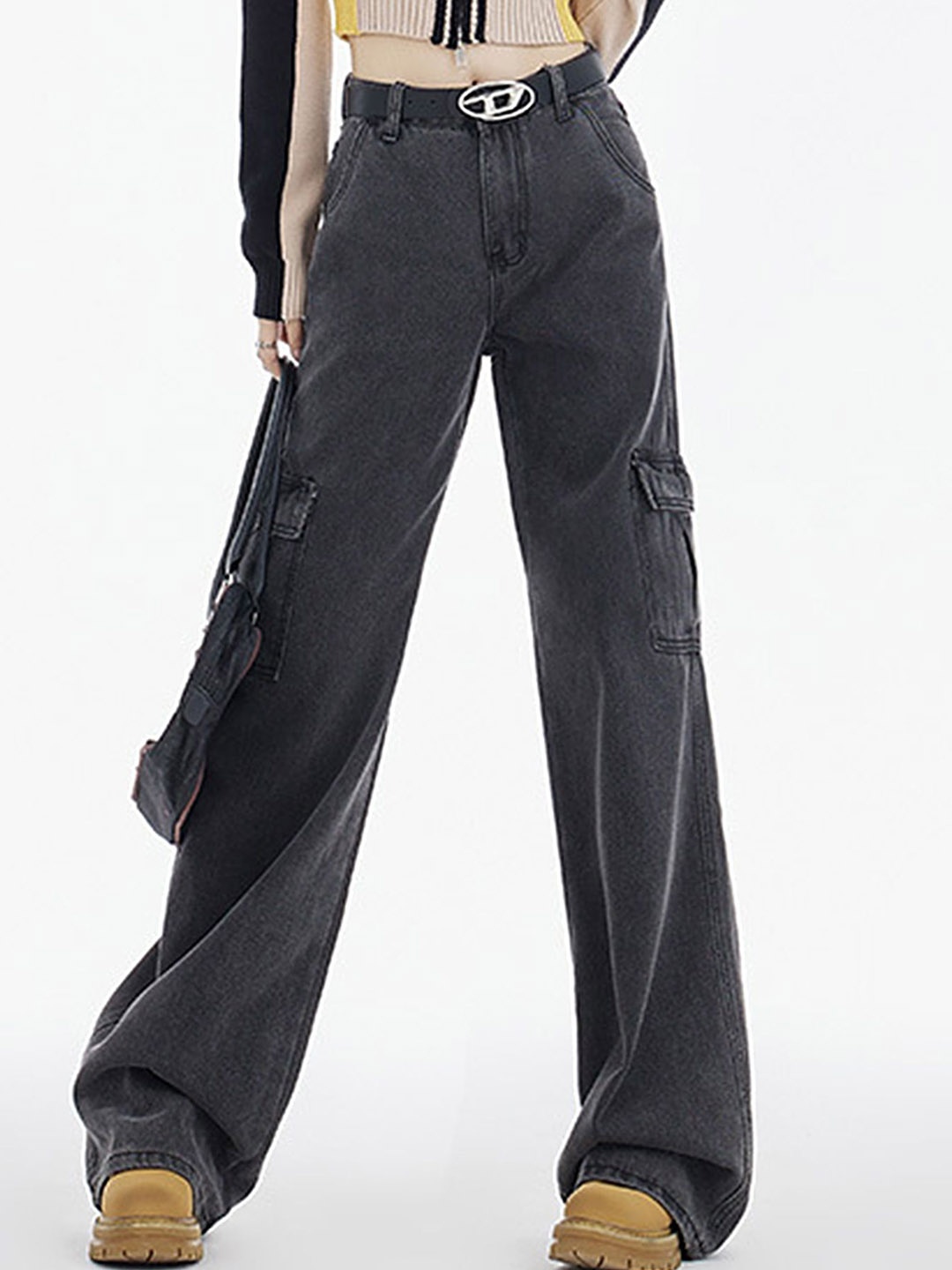 

LULU & SKY Women Loose Fit High-Rise Regular Trousers, Grey