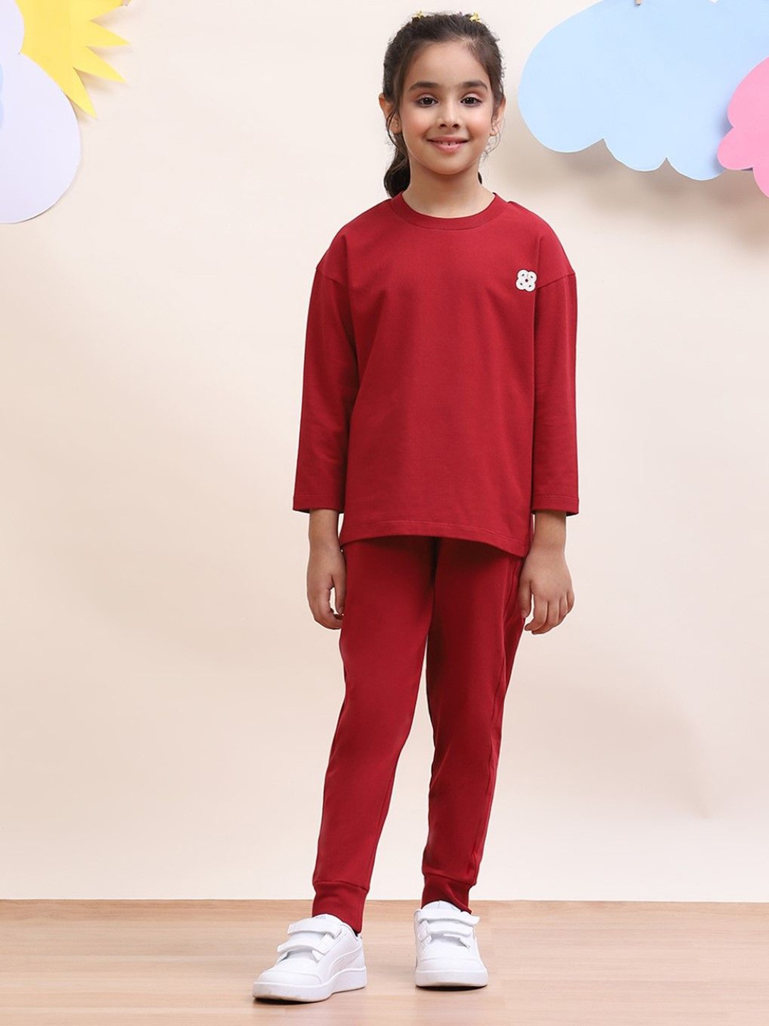 

SPUNKIES Girls Pure Cotton T Shirt & Joggers, Maroon