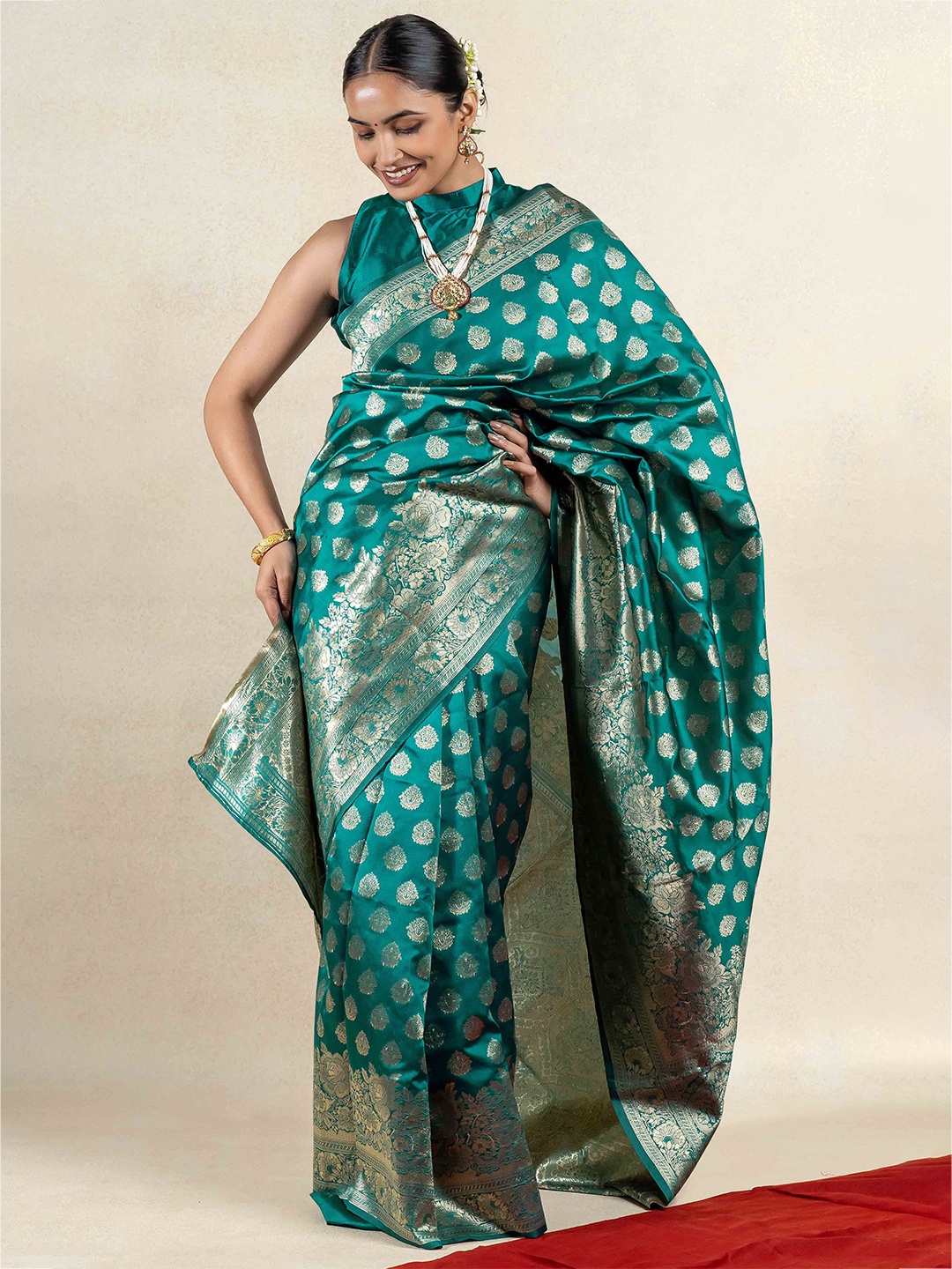 

Subham Woven Design Zari Banarasi Saree, Teal