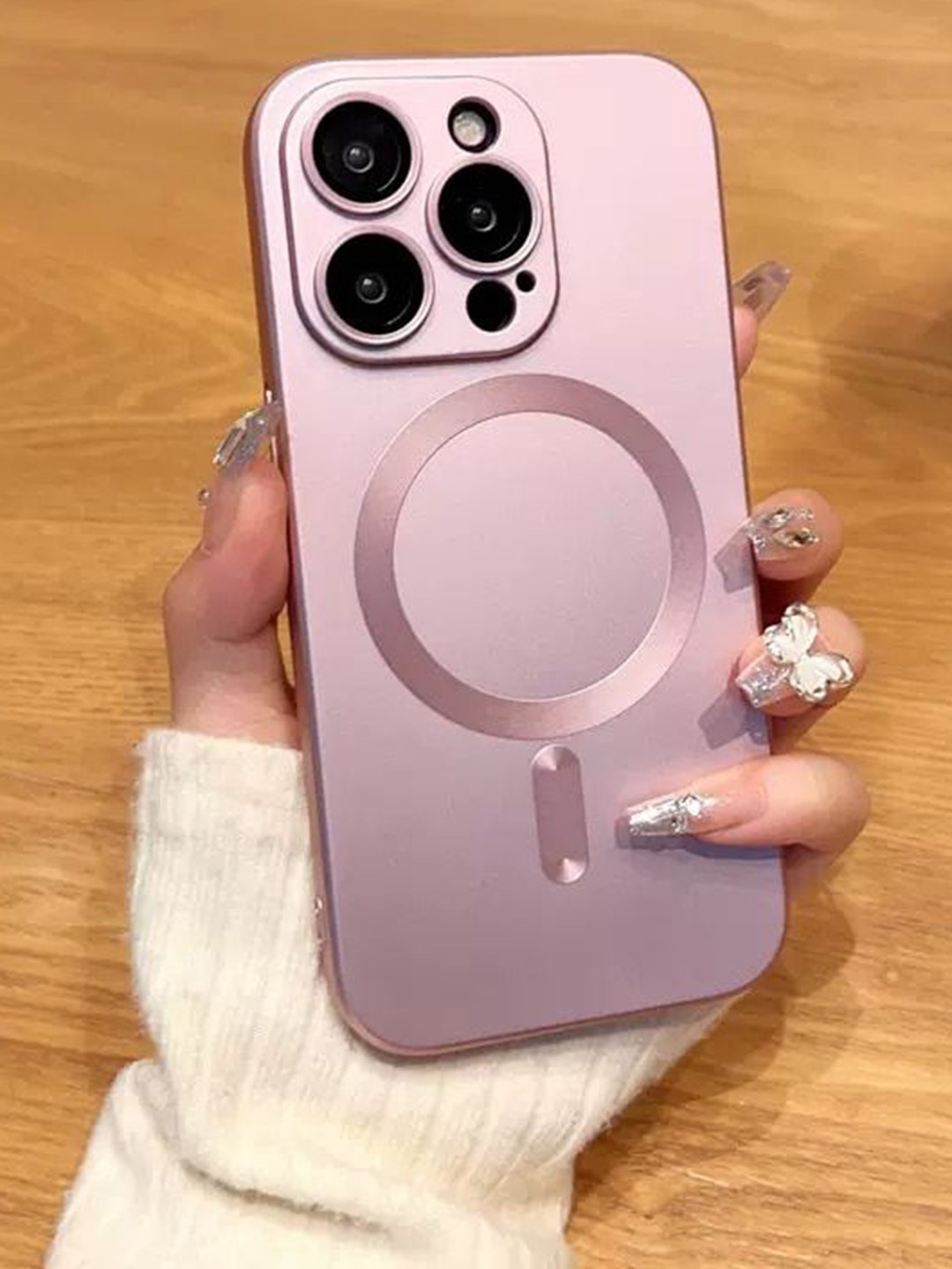 

Luxury Kase Solid Printed iPhone 14 Pro Max Back Case Mobile Accessories, Rose gold