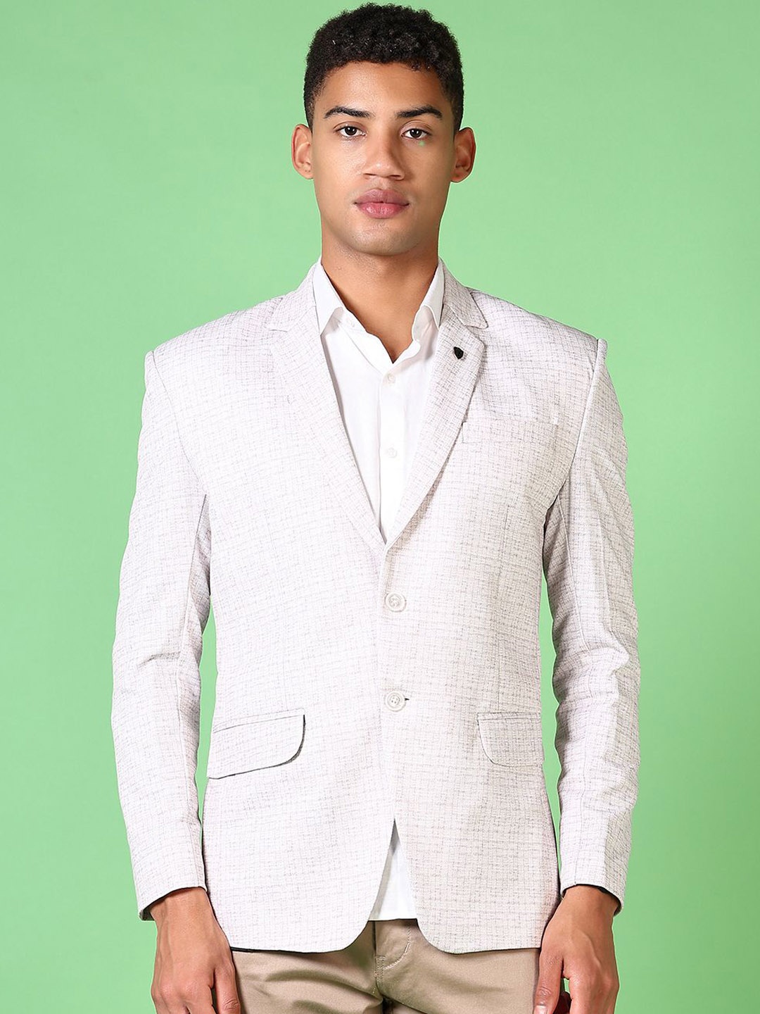 

V-Mart Printed Single-Breasted Casual Blazer, Grey