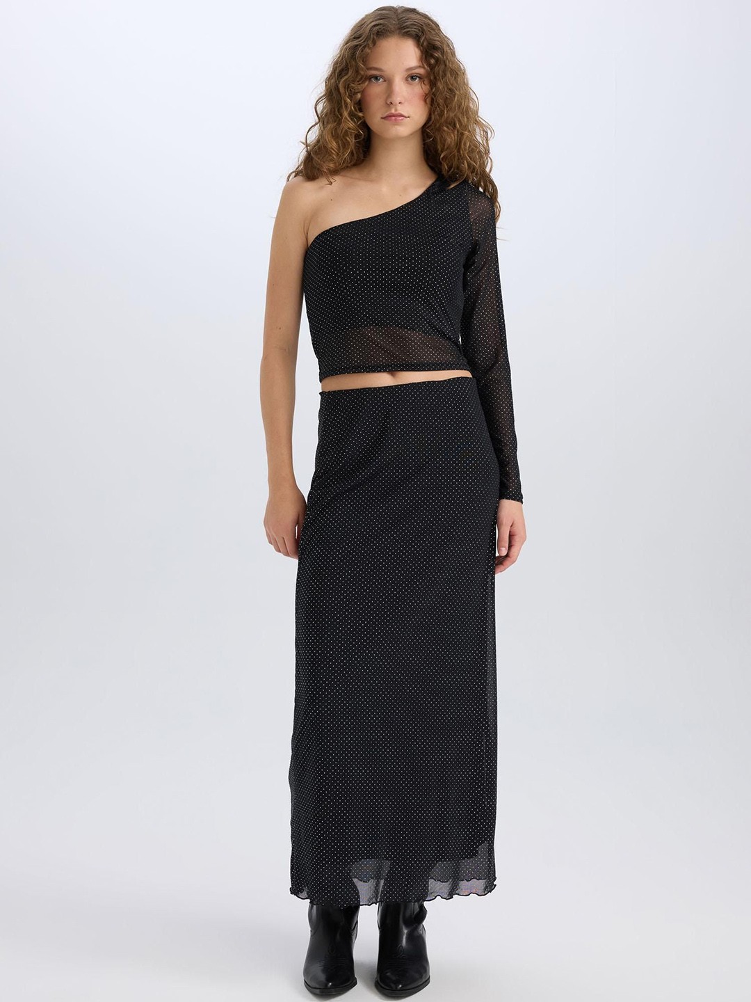 

DeFacto Printed Straight Maxi Skirt, Black
