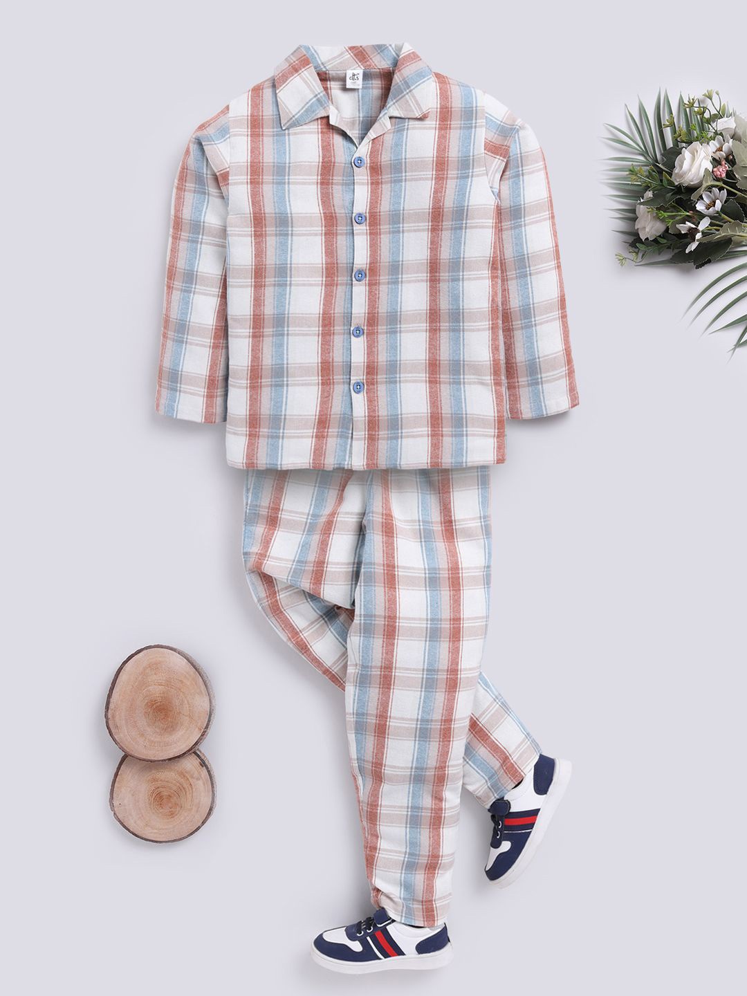 

Clt.s Unisex Kids Checked Night suit, Beige