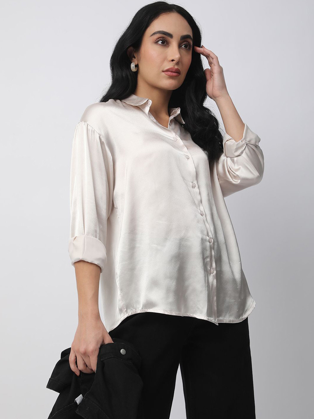 

R&B Women Regular Fit Spread Collar Shirt, White