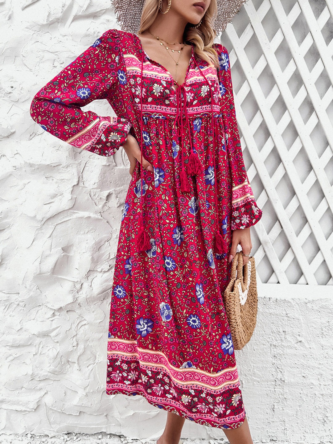 

Mast & Harbour Ethnic Motifs Printed A-Line Dress, Red