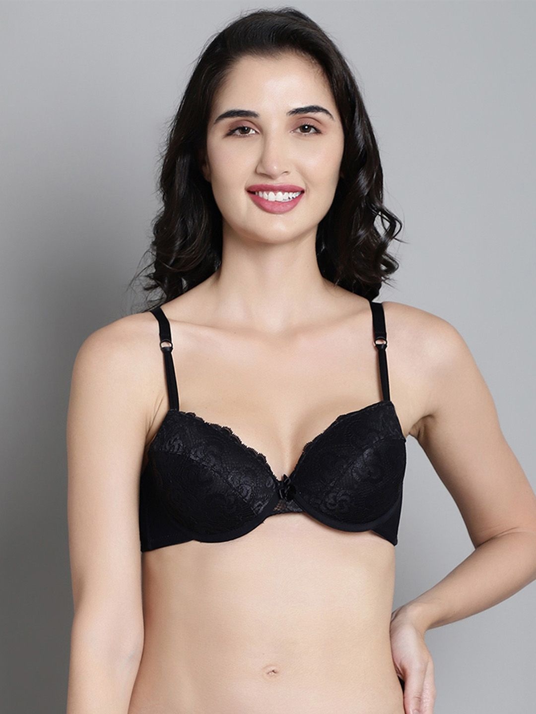 

MAKCLAN Women Plunge Medium Coverage Underwired Lightly Padded Bra, Black