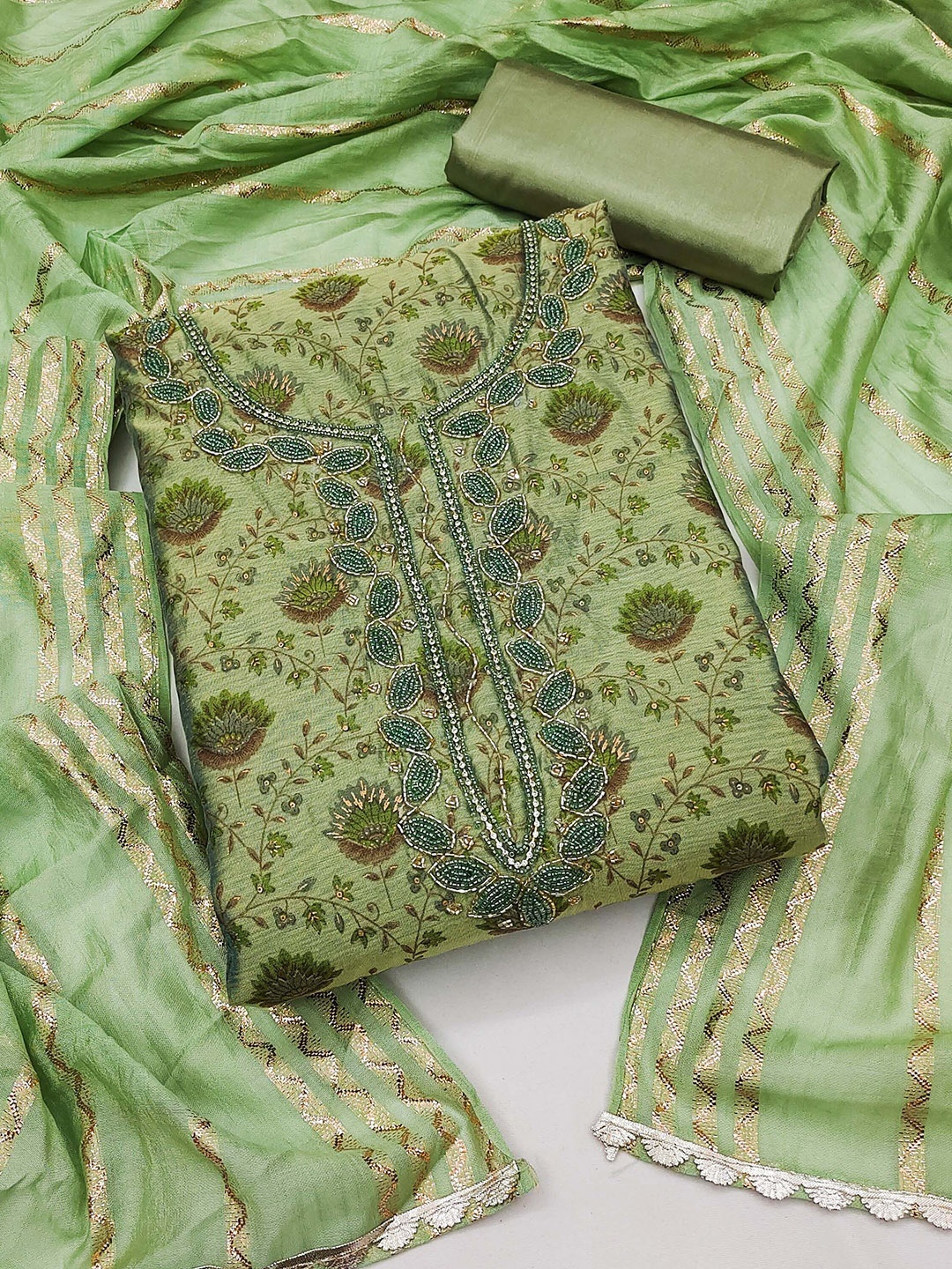 

Maroosh Unstitched Dress Material, Green