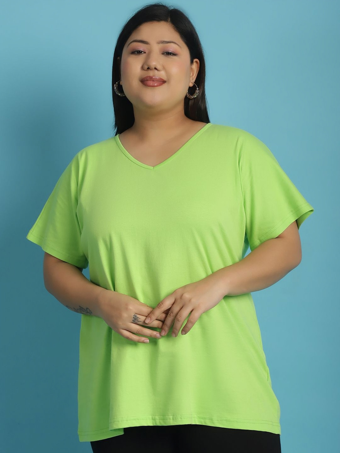 

theRebelinme Women V-Neck Kimono Sleeves T-shirt, Green