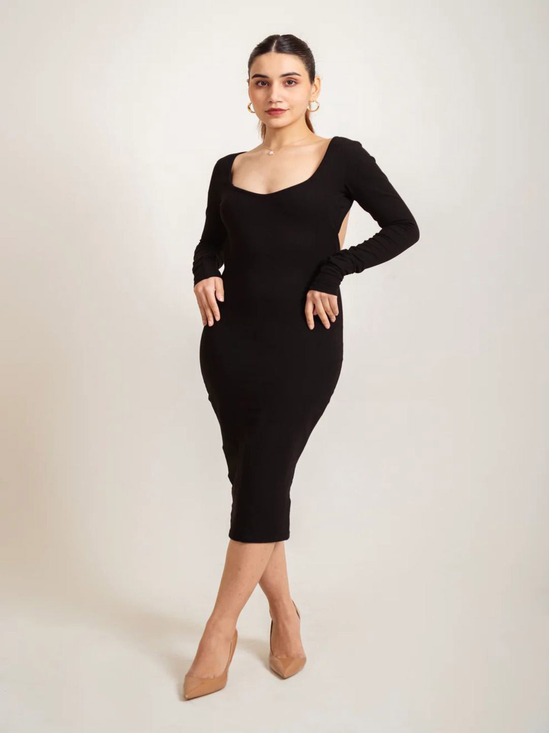 

Dressy Daiquiri Women Long Sleeves Bodycon Midi Dress, Black