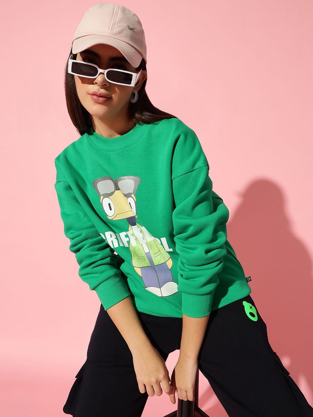 

GRIFFEL Women Self Design Printed Sweatshirt, Green