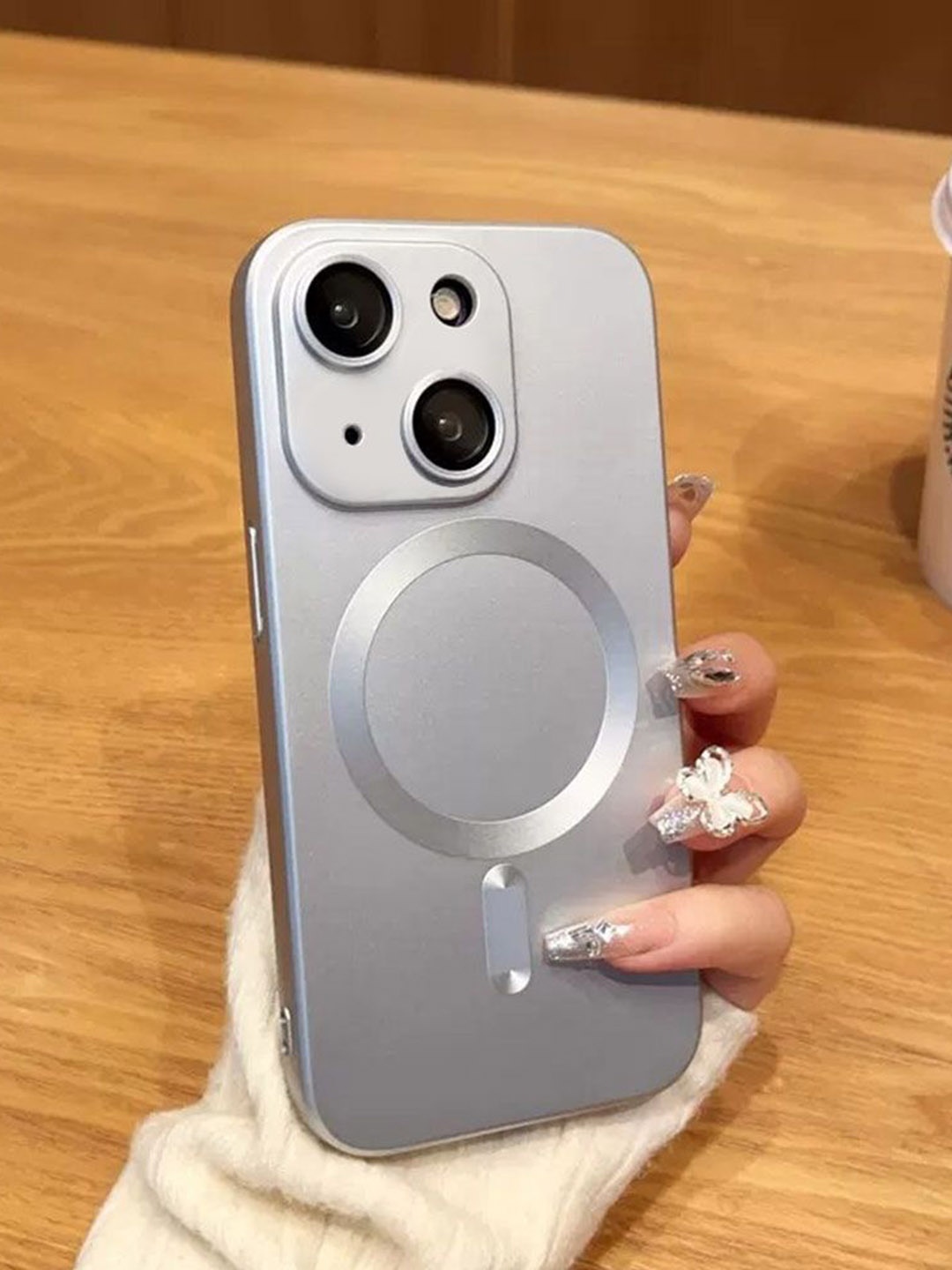 

Luxury Kase Solid Printed iPhone 15 Plus Back Case Mobile Accessories, Silver
