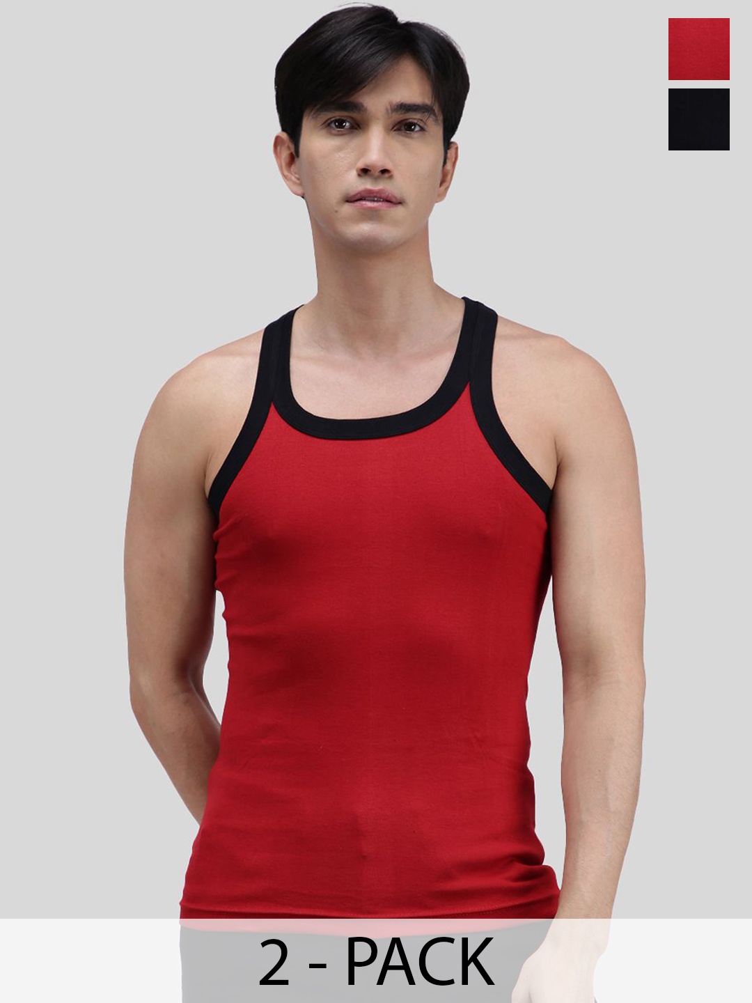 

AMUL COMFY Pack Of 2 Cotton Gym Innerwear Vests AC-GVEST-MULTI-XS-2PC, Red