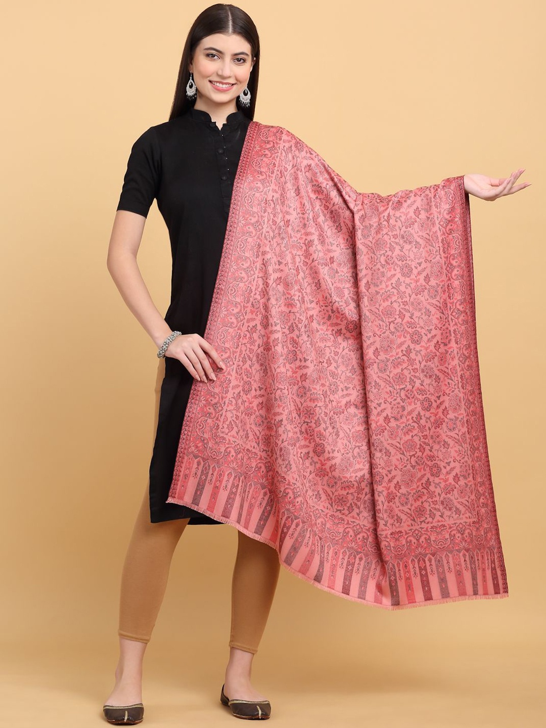 

KRAFT INDIA Women Floral Printed Shawl, Pink