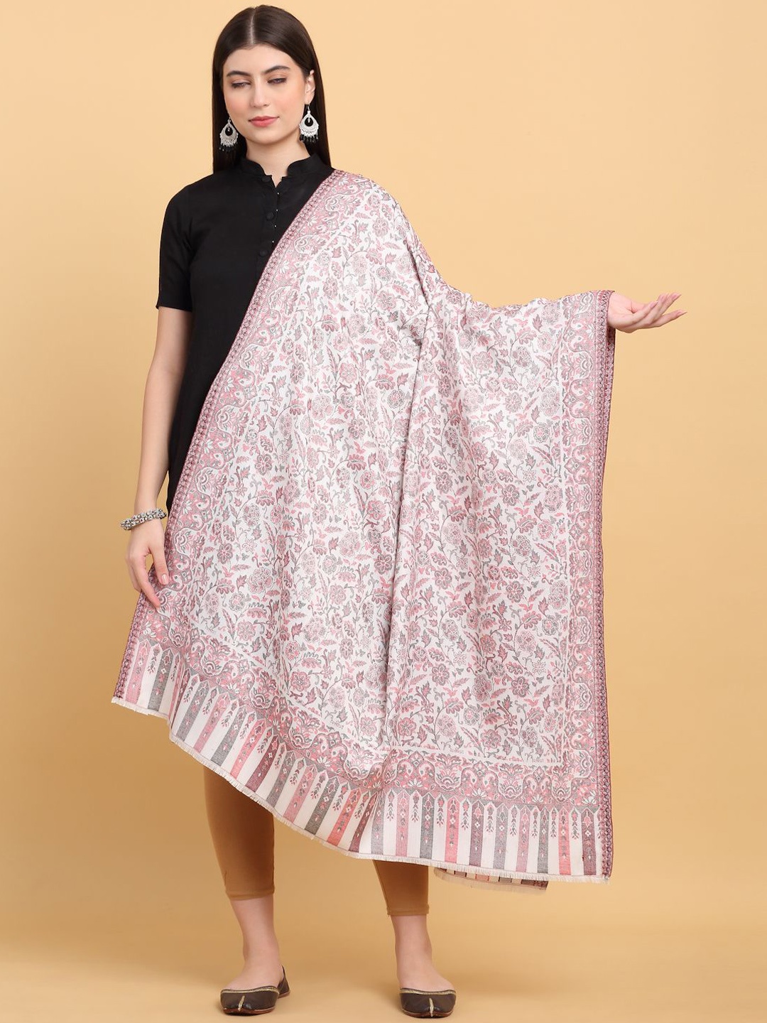 

KRAFT INDIA Women Floral Woven Design Shawl, White