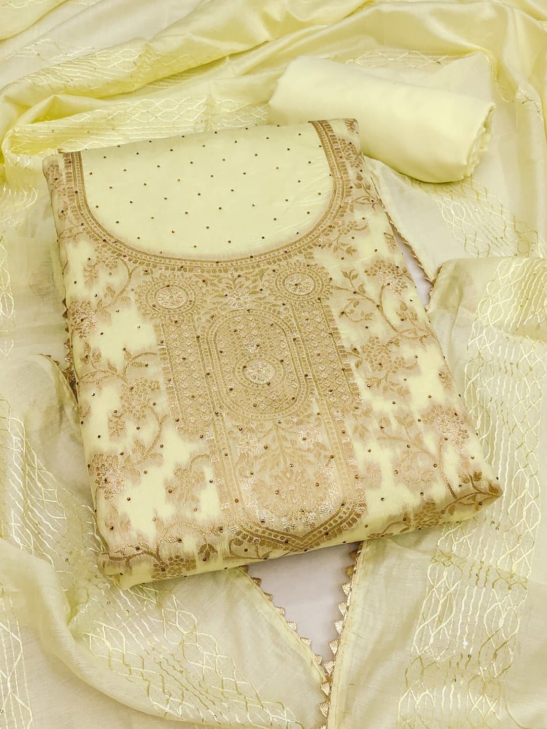 

mimi design Unstitched Dress Material, Yellow